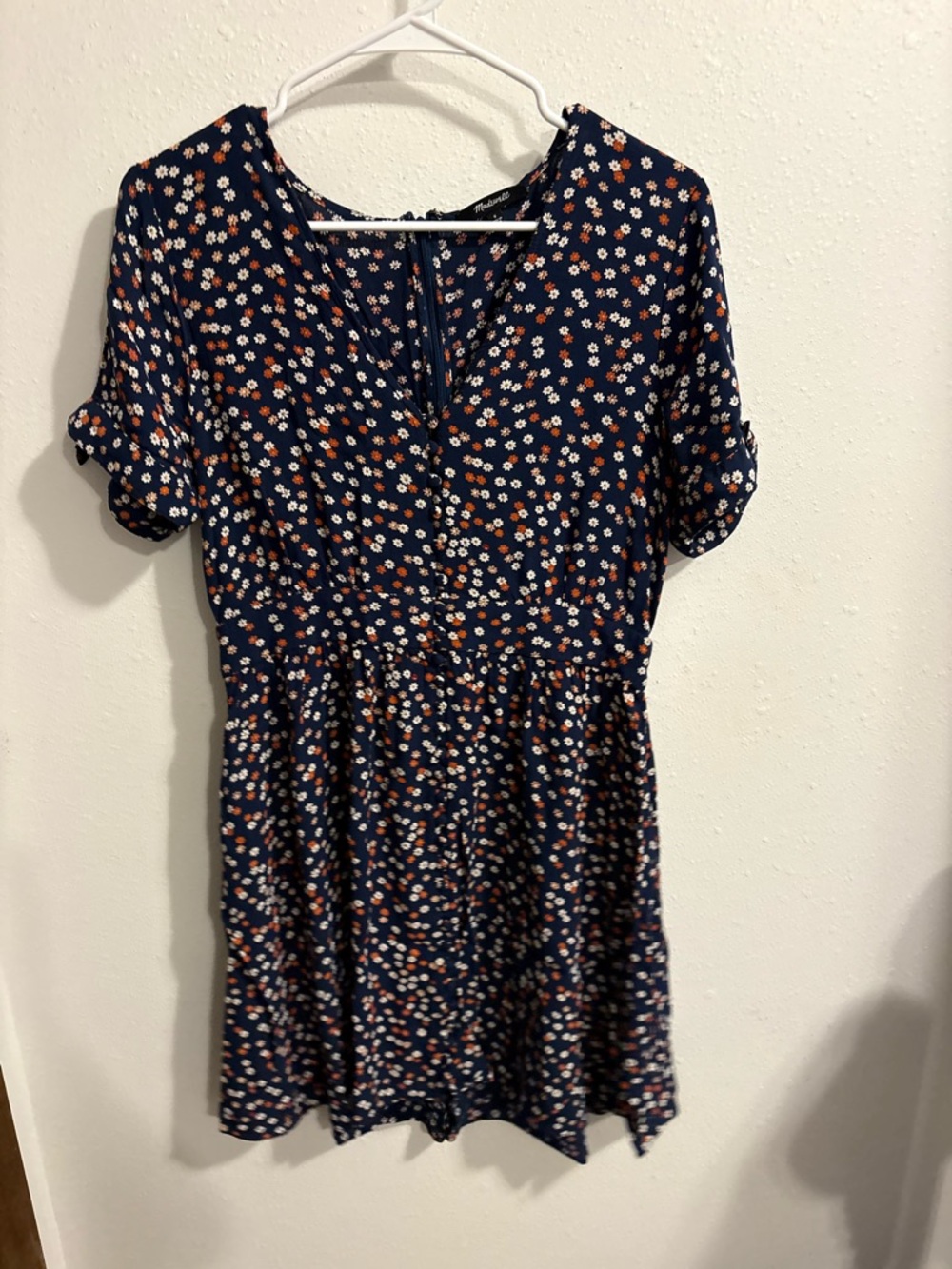 Madewell Navy Romper with Orange & White Daisy Print Size 6